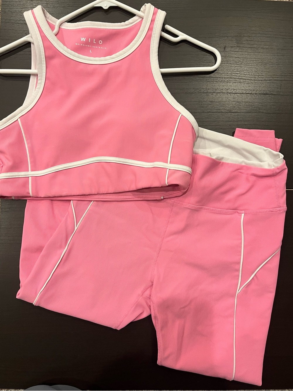 Matching Pink With White Detailing Activewear Set with Top and Leggings